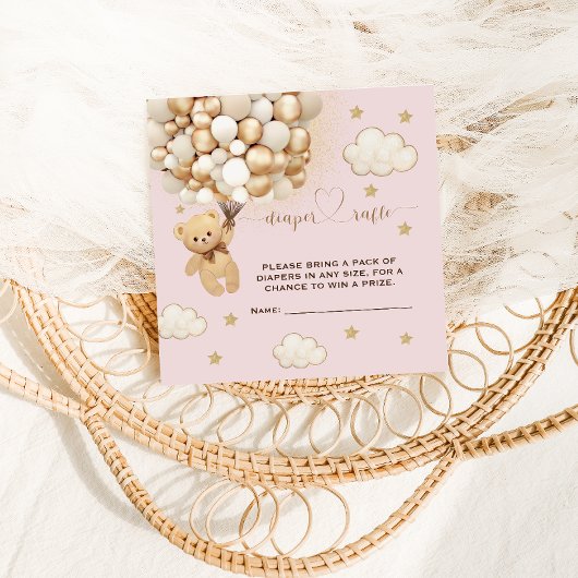 ベアバルーンピンク金ゴールドおむつラッフル エンクロージャーカード