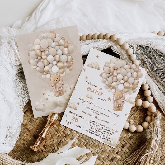 ベアバルーンボーイガールベイビーシャワー 招待状