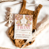 ベアバルーン心待ちツインベビーガールシャワー 招待状