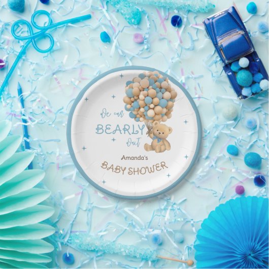 ベアバルーン心待ちブルー男の赤ちゃんシャワー ペーパープレート (パーティー)