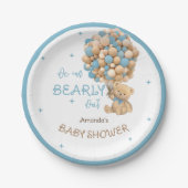 ベアバルーン心待ちブルー男の赤ちゃんシャワー ペーパープレート (正面)