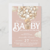 ベアバルーン心待ちベビーガールシャワー 招待状 (正面)