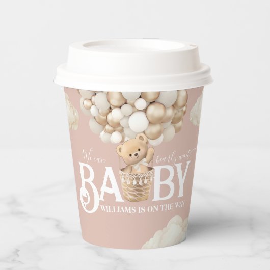 ベアバルーン心待ちベビーガールシャワー 紙コップ (正面)