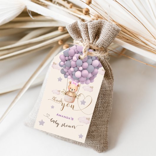 ベアバルーン心待ちベビーピンクサンキュー ギフトタグ