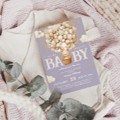 ベアバルーン心待ち女の子の赤ちゃんシャワー 招待状