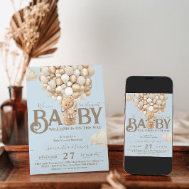 ベアバルーン心待ち男の赤ちゃんシャワー 招待状