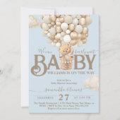 ベアバルーン心待ち男の赤ちゃんシャワー 招待状 (正面)