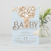 ベアバルーン心待ち男の赤ちゃんシャワー 招待状 (スタンド正面)