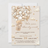 ベアバルーン心待ち金ゴールドニュートラルベビーシャワー 招待状 (正面)
