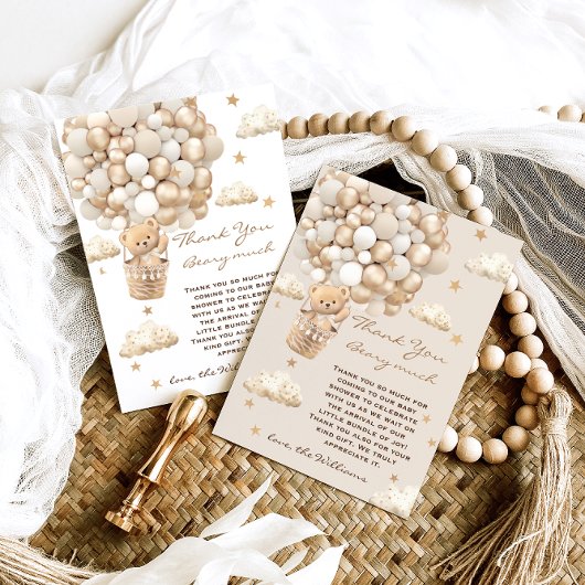 ベアバルーン心待ち金ゴールドベビーシャワー サンキューカード
