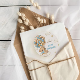 ベアバルーン男の赤ちゃんシャワーブルー ラウンドシール