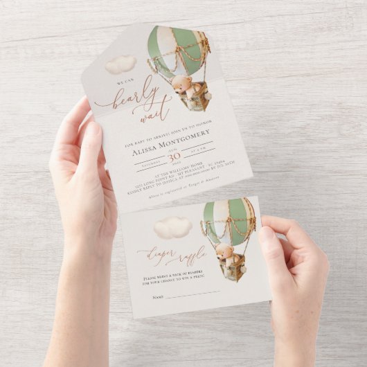 ベアバルーン赤ちゃんシャワー全て一つの招待状 オールインワン招待状 (貼ってはがせる)