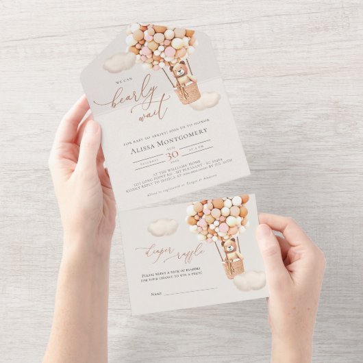 ベアバルーン赤ちゃんシャワー全て一つの招待状 オールインワン招待状 (貼ってはがせる)