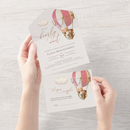 ベアバルーン赤ちゃんシャワー全て一つの招待状 オールインワン招待状 (貼ってはがせる)