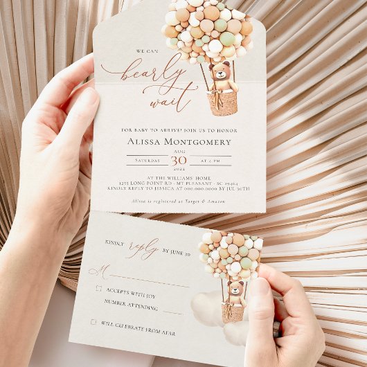ベアバルーン赤ちゃんシャワー全て一つの招待状 オールインワン招待状