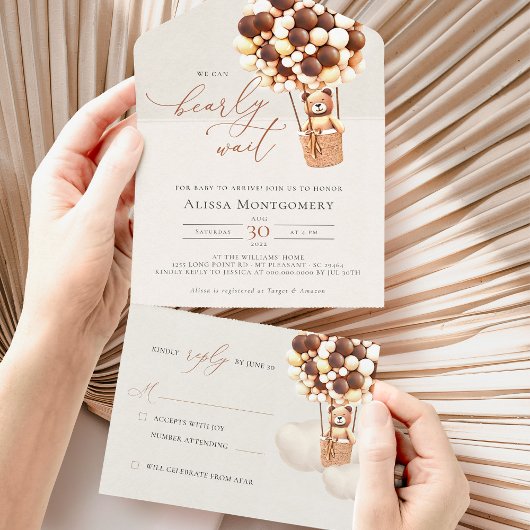 ベアバルーン赤ちゃんシャワー全て一つの招待状 オールインワン招待状