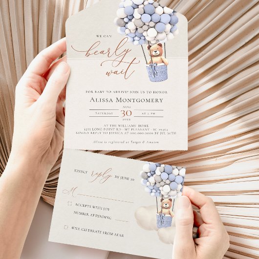 ベアバルーン赤ちゃんシャワー全て一つの招待状 オールインワン招待状