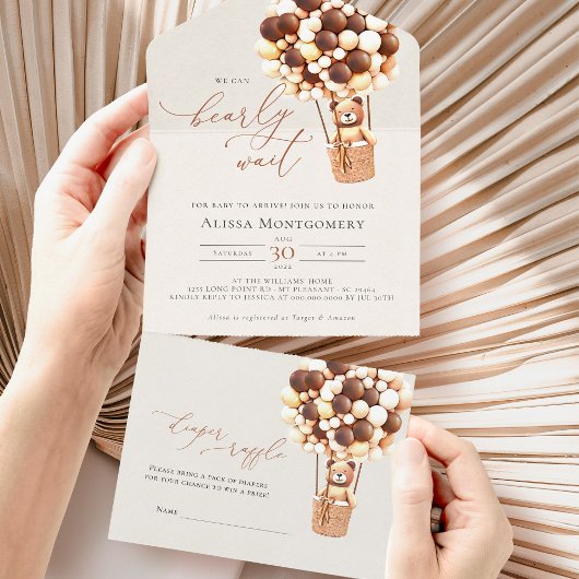 ベアバルーン赤ちゃんシャワー全て一つの招待状 オールインワン招待状