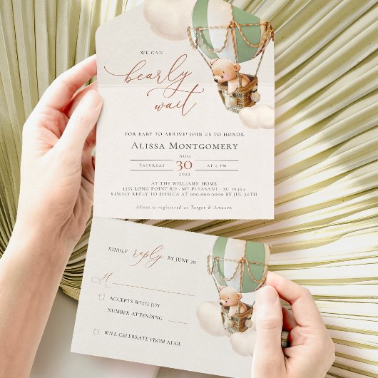 ベアバルーン赤ちゃんシャワー全て一つの招待状 オールインワン招待状