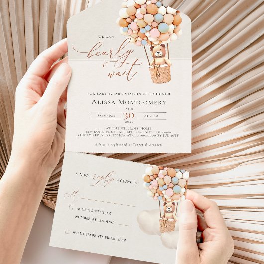 ベアバルーン赤ちゃんシャワー全て一つの招待状 オールインワン招待状
