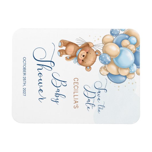 ベアバルーン赤ちゃんシャワー日付を保存 マグネット (横)