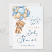 ベアバルーン赤ちゃんシャワー日付を保存 招待状 (正面)