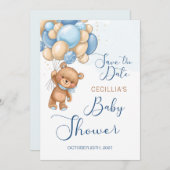 ベアバルーン赤ちゃんシャワー日付を保存 招待状 (正面/裏面)