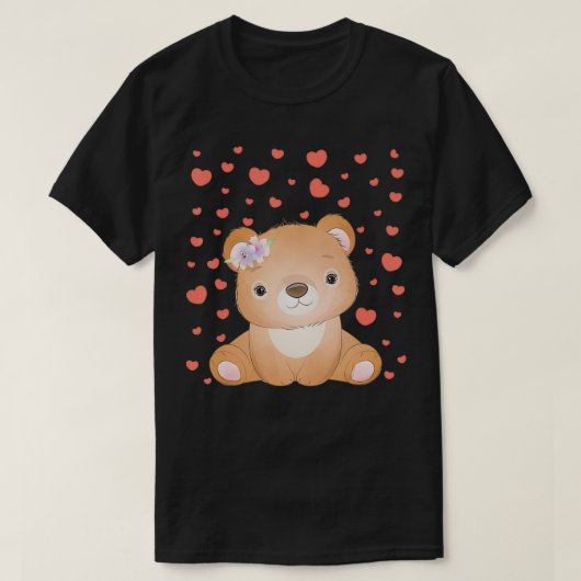 ベアバレンタインデー赤いハートのクマ恋人 Tシャツ (デザイン正面)