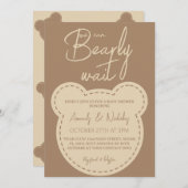 ベアバービーリー待ちモダンアイボリーブラウンベビーシャワー 招待状 (正面/裏面)