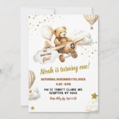 ベアパイロット航空機最初の誕生日少年 招待状 (正面)