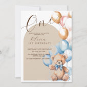 ベアパステルファースト誕生日招待状with写真 招待状 (正面)