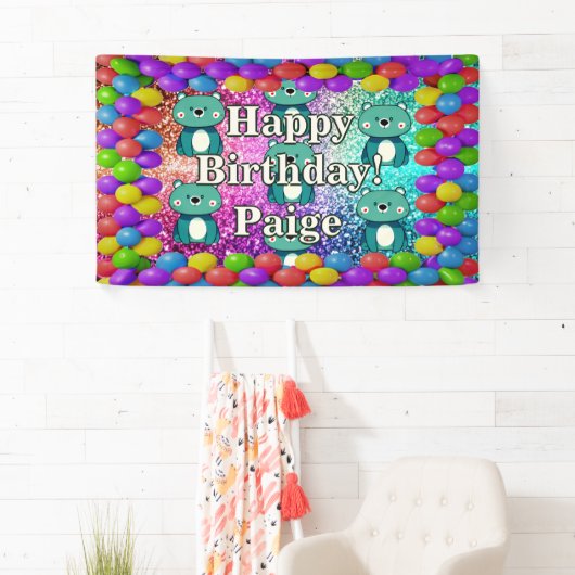 ベアパーソナライズされたキャラクター誕生日バナー 横断幕 (インサイチュ)