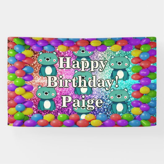 ベアパーソナライズされたキャラクター誕生日バナー 横断幕 (横)
