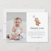 ベアパープルバルーンフォトサンキューカード 招待状 (正面)