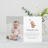 ベアパープルバルーンフォトサンキューカード 招待状 (スタンド正面)