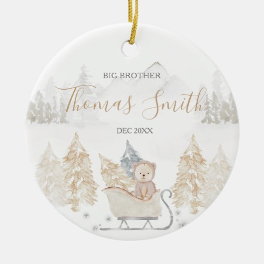ベアビッグブラザーウィンターウッドランドマウンテンセラミック セラミックオーナメント (正面)