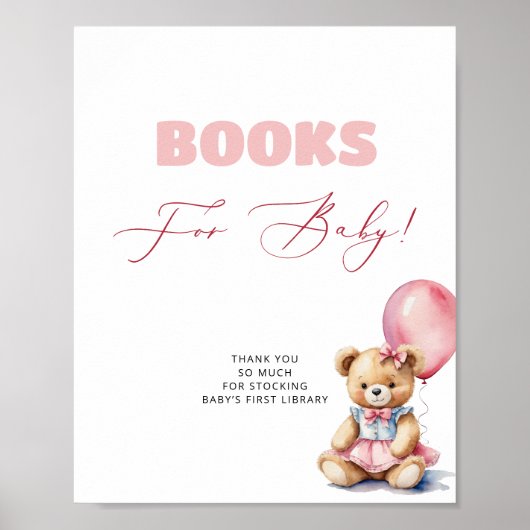 ベアピンクのバルーンガール赤ちゃんシャワーベビー ポスター (正面)