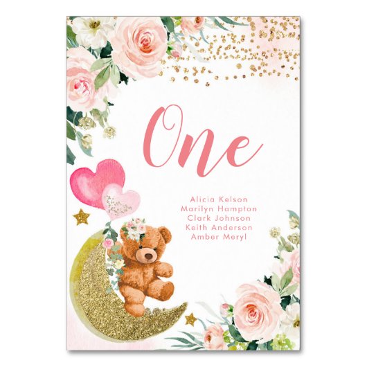 ベアピンクのバルーンテーブル番号 テーブルナンバー (正面)