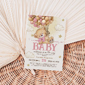 ベアピンクのバルーン心待ち女の子の赤ちゃんシャワー 招待状