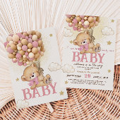 ベアピンクのバルーン心待ち女の子の赤ちゃんシャワー 招待状