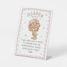 ベアピンクの風船が待ち待ちオムツラッフルサイン 台座サイン