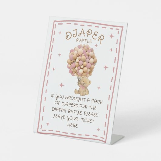 ベアピンクの風船が待ち待ちオムツラッフルサイン 台座サイン (正面)