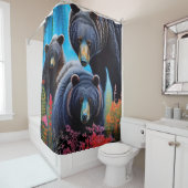 ベアファミリーのコラージュ シャワーカーテン (インサイチュ)