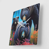 ベアファミリーのコラージュ スクエア壁時計 (傾斜)