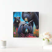 ベアファミリーのコラージュ スクエア壁時計 (ホーム)