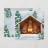ベアファミリーアットホームコージーログキャビンパーソナライズされた シーズンカード (正面/裏面)