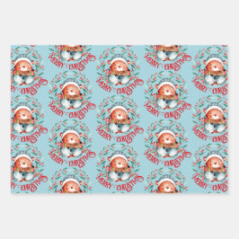 ベアファミリーメリークリスマスブルーレッド ラッピングペーパーシート