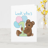 ベアファースト誕生日ブルーTシャツ&ギフト カード (黄色い花)