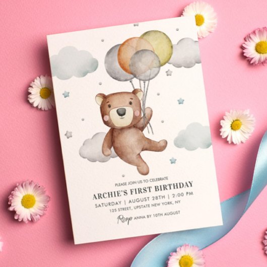 ベアファースト誕生日招待状バルーンキュート 招待状