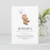 ベアファースト誕生日招待状パープルバルーン 招待状 (スタンド正面)